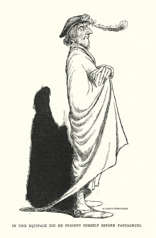 I denne ekvipagen presenterte han seg foran Pantagruel (litho) av William Heath Robinson