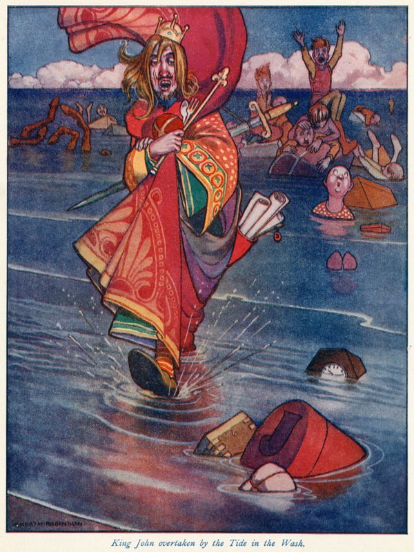 Kong John innhentet av tidevannet i vasken av William Heath Robinson