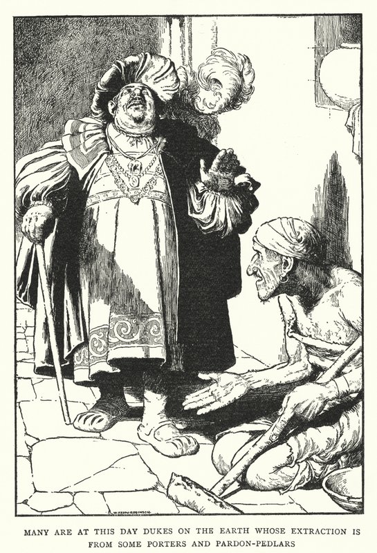 Mange er på denne dagen hertuger på jorden hvis utvinning er fra noen bærere og benådningshandlere (litho) av William Heath Robinson