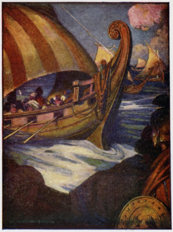 Mange var heltene som seilte bort fra Hellas (farge litho) av William Heath Robinson