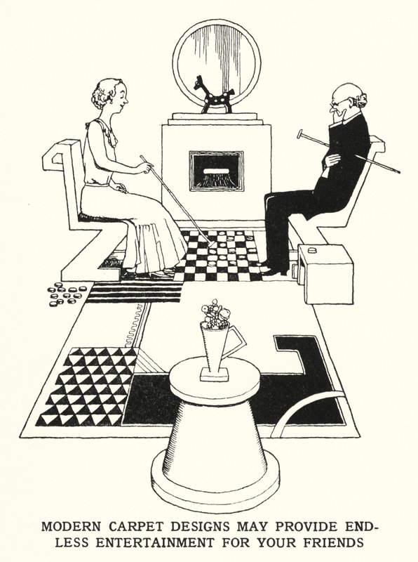 Moderne teppedesign kan gi uendelig underholdning for vennene dine (litho) av William Heath Robinson