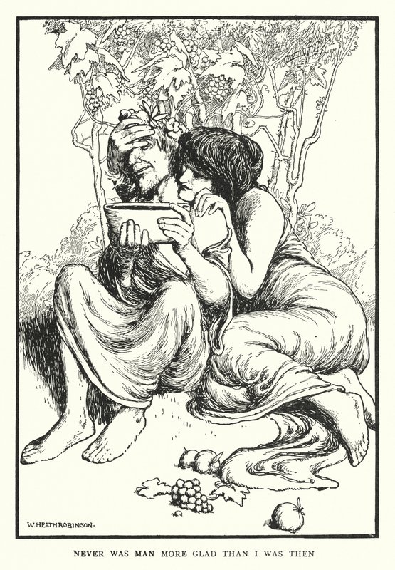 Aldri var mennesket mer glad enn jeg var da (litho) av William Heath Robinson