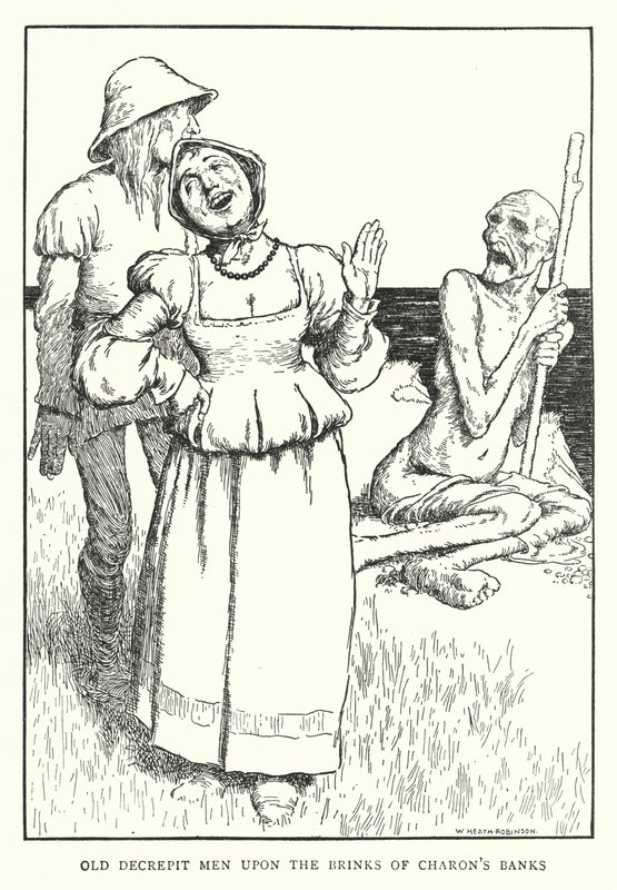 Gamle avfeldige menn på randen av Charons banker (litho) av William Heath Robinson