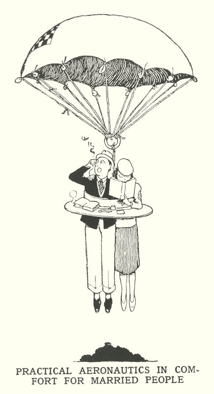 Praktisk luftfart i komfort for gifte mennesker (litho) av William Heath Robinson