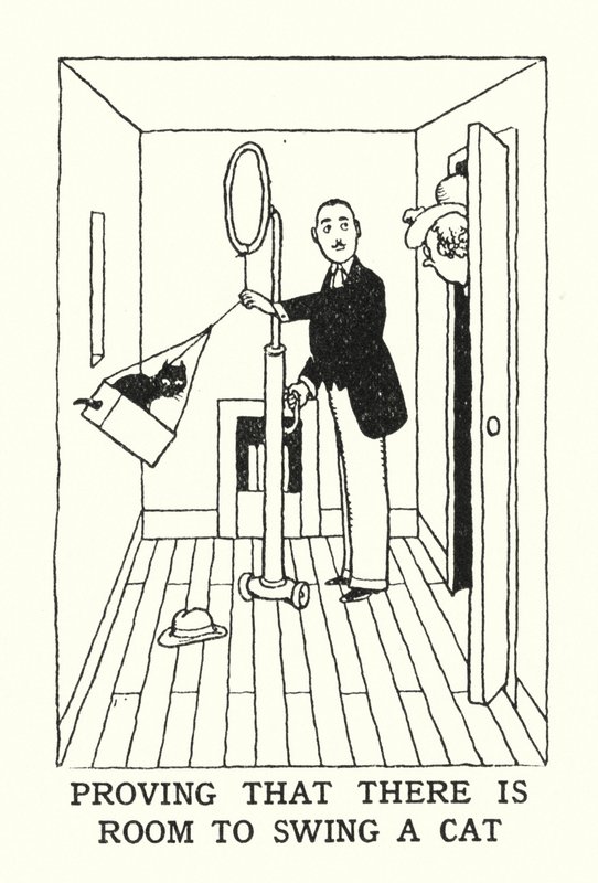 Beviser at det er plass til å svinge en katt (litho) av William Heath Robinson