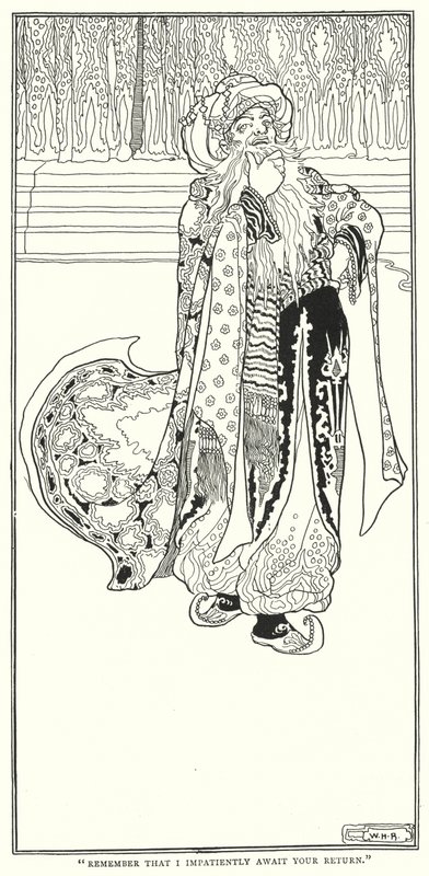 "Husk at jeg utålmodig venter på at du kommer tilbake" (gravering) av William Heath Robinson