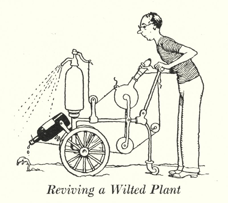 Gjenopplive en visnet plante (litho) av William Heath Robinson