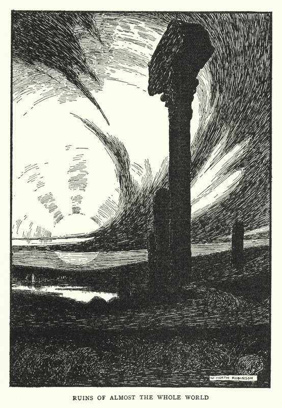 Ruiner av nesten hele verden (litho) av William Heath Robinson