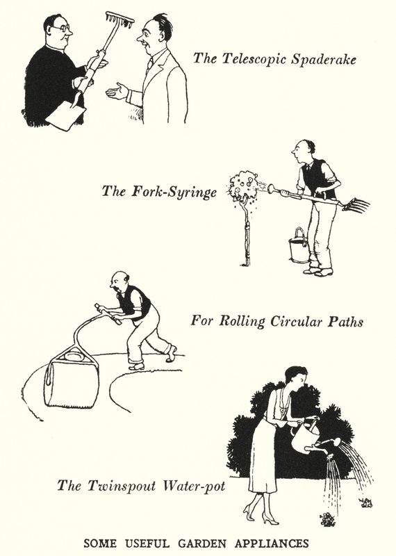 Noen nyttige hageapparater (litho) av William Heath Robinson