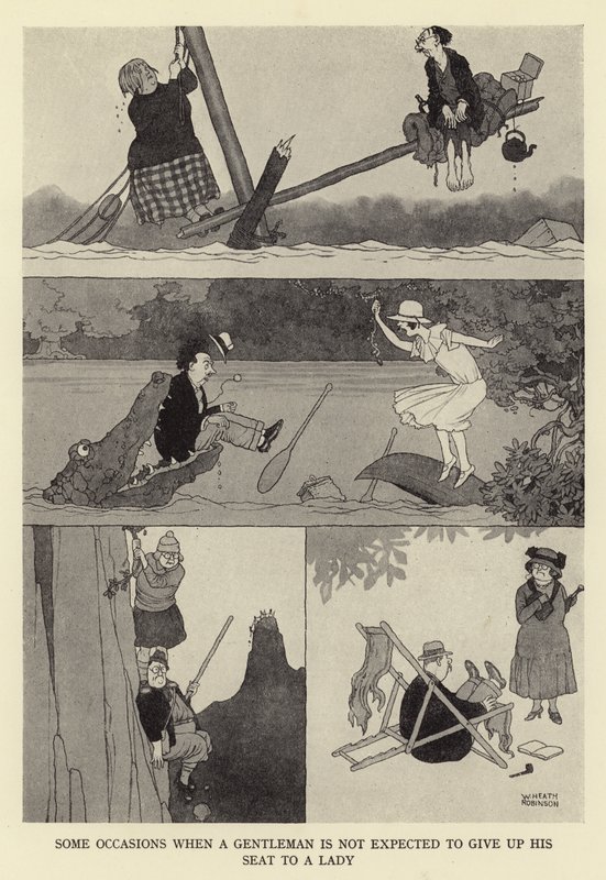 Noen anledninger når en herre ikke forventes å gi fra seg setet sitt til en dame av William Heath Robinson
