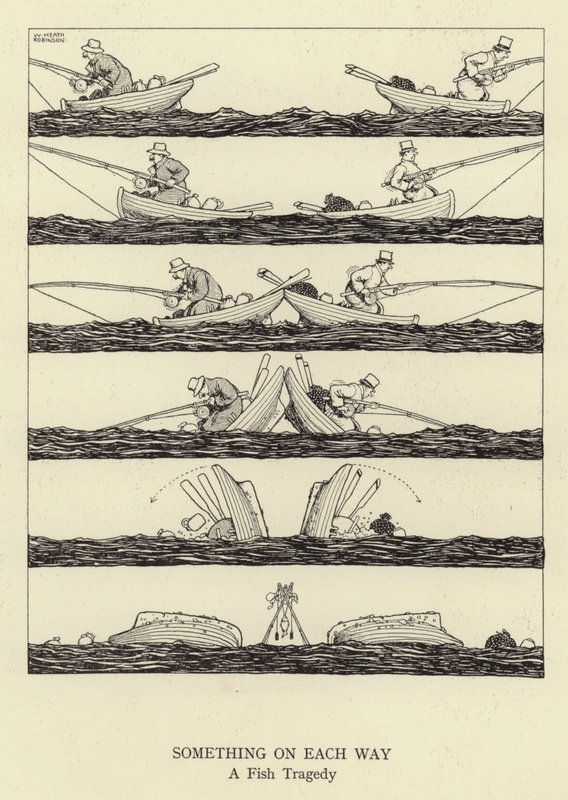 Noe på hver vei, en fisketragedie av William Heath Robinson