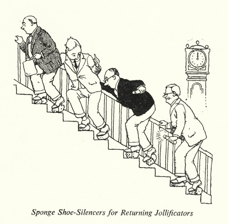 Svampsko-lyddempere for returnerende jollificatorer (litho) av William Heath Robinson