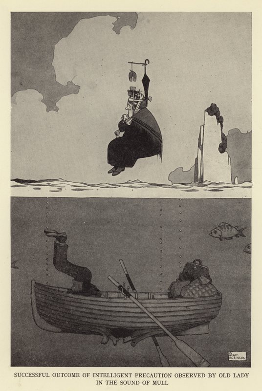 Vellykket resultat av intelligente forholdsregler observert av gammel dame i lyden av mull av William Heath Robinson