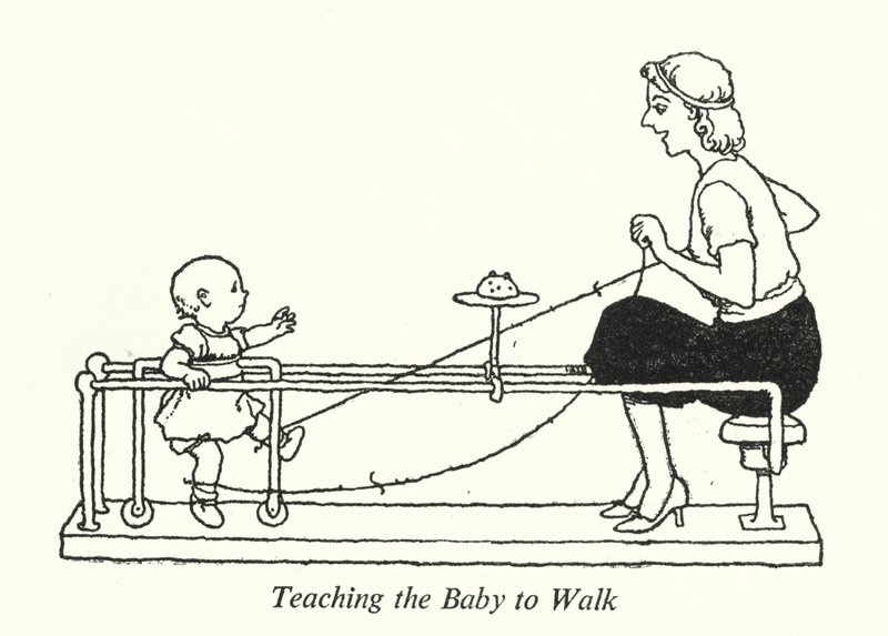 Lære babyen å gå (litho) av William Heath Robinson