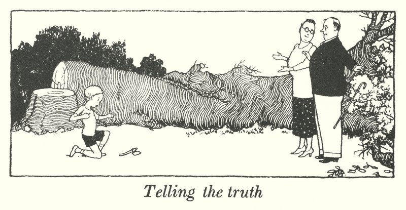 Å fortelle sannheten (litho) av William Heath Robinson