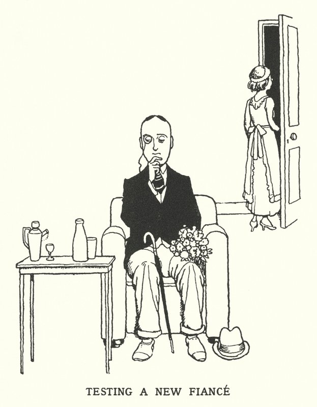 Tester en ny forlovede (litho) av William Heath Robinson