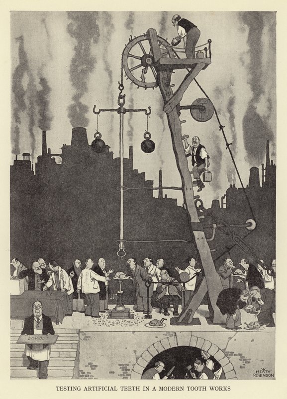 Testing av kunstige tenner i en moderne tann fungerer av William Heath Robinson