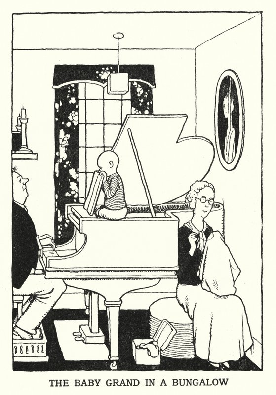 The Baby Grand i en bungalow (litho) av William Heath Robinson