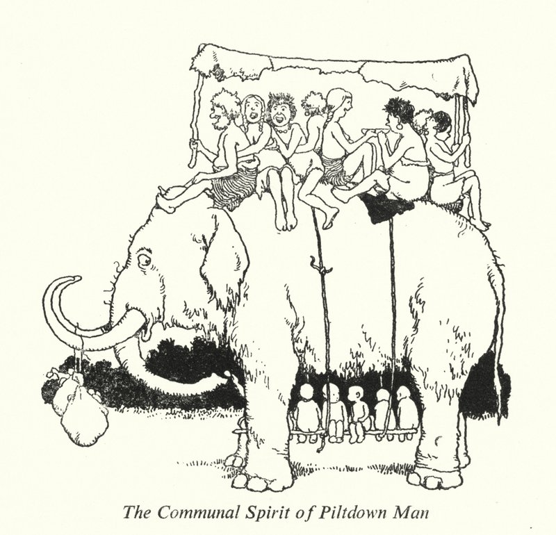 Piltdown Mans fellesånd (litho) av William Heath Robinson