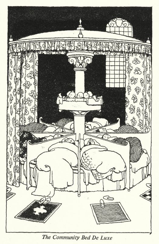 The Community Bed De Luxe (litho) av William Heath Robinson