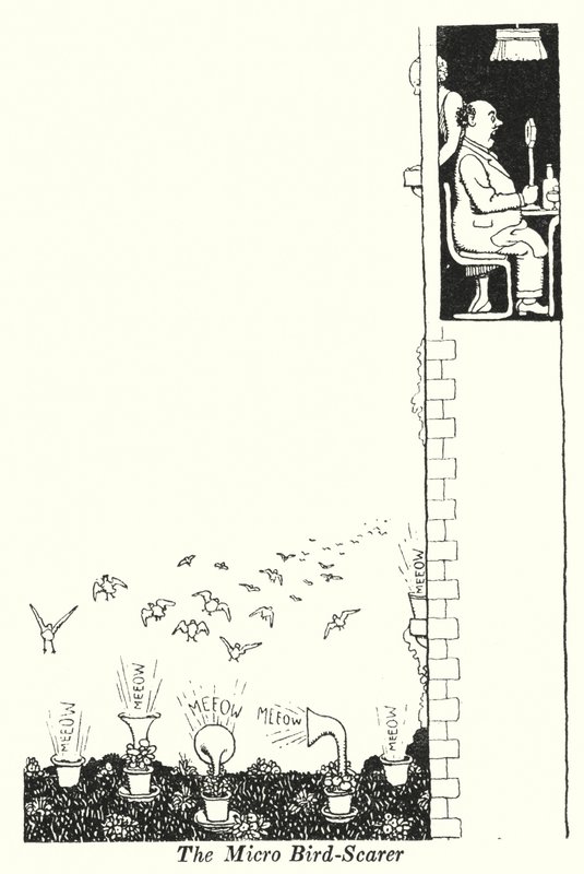 The Micro Bird-scarer (litho) av William Heath Robinson