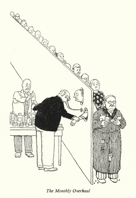 Den månedlige overhalingen (litho) av William Heath Robinson