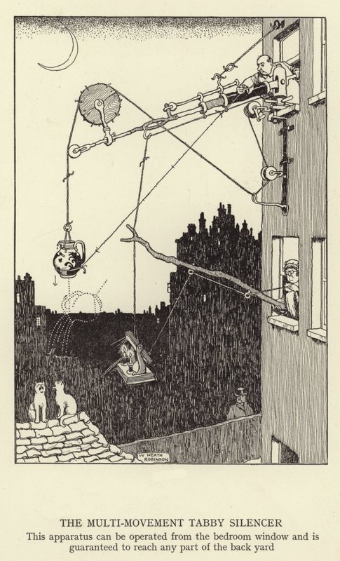 Multi-motion Tabby Silencer, dette apparatet kan betjenes fra soveromsvinduet og er garantert å nå alle deler av bakgården av William Heath Robinson