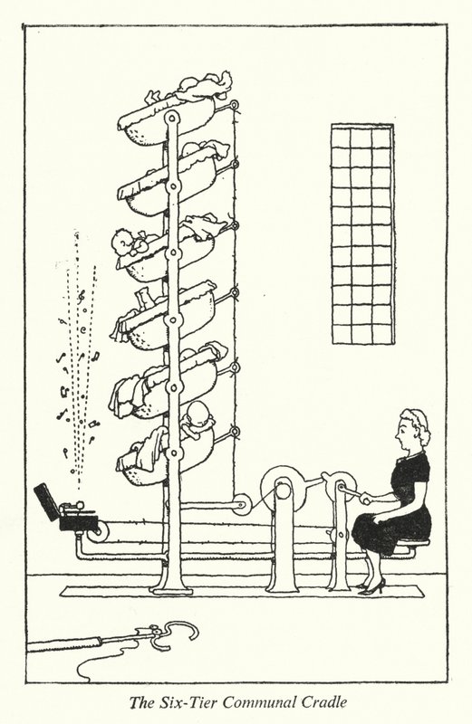 Seks-lags felles vugge (litho) av William Heath Robinson