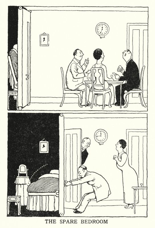 Det ekstra soverommet (litho) av William Heath Robinson