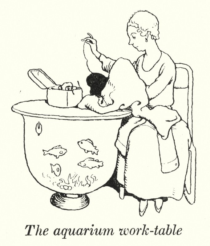 Arbeidsbordet til akvariet (litho) av William Heath Robinson