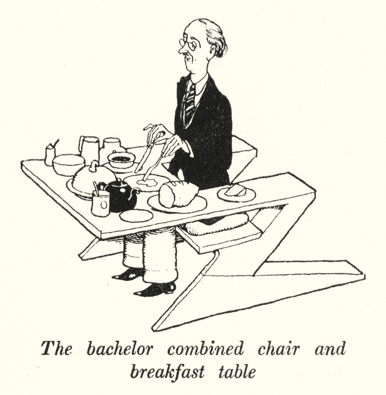 Ungkaren kombinert stol og frokostbord (litho) av William Heath Robinson