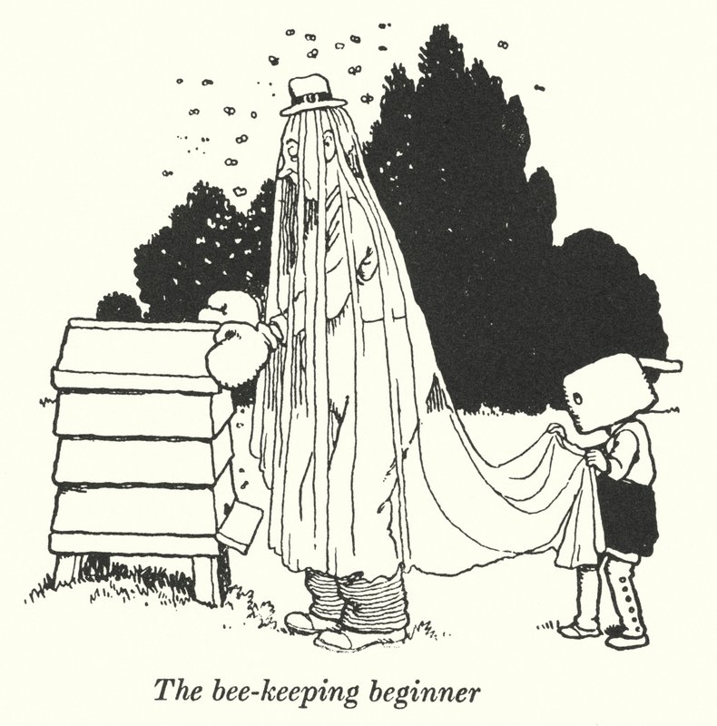 Begynneren på birøkteren (litho) av William Heath Robinson