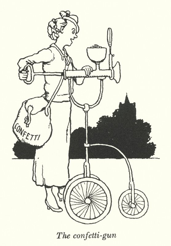 Konfettipistolen (litho) av William Heath Robinson