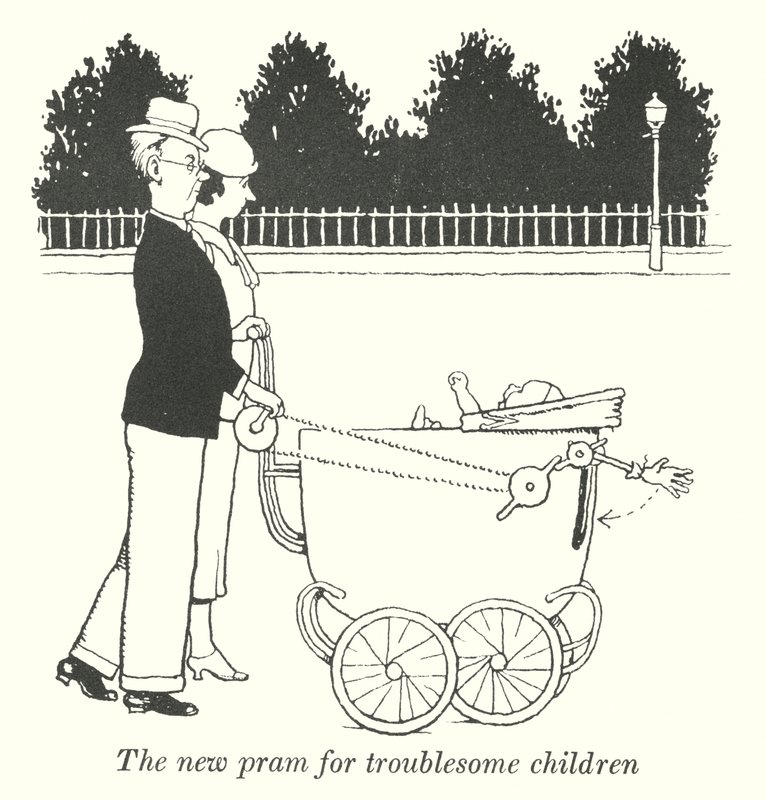 Den nye vognen for plagsomme barn (litho) av William Heath Robinson