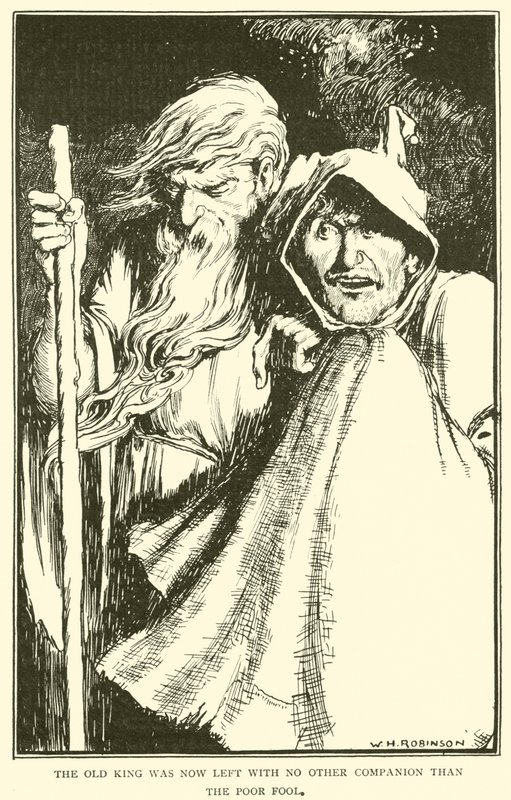 Den gamle kongen satt ikke igjen uten noen annen følgesvenn enn den stakkars dåren av William Heath Robinson