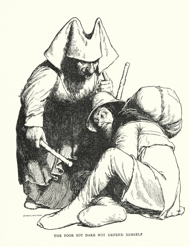 Den stakkars soten tør ikke forsvare seg selv (litho) av William Heath Robinson