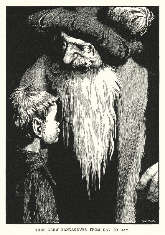 Slik vokste Pantagruel fra dag til dag (litho) av William Heath Robinson