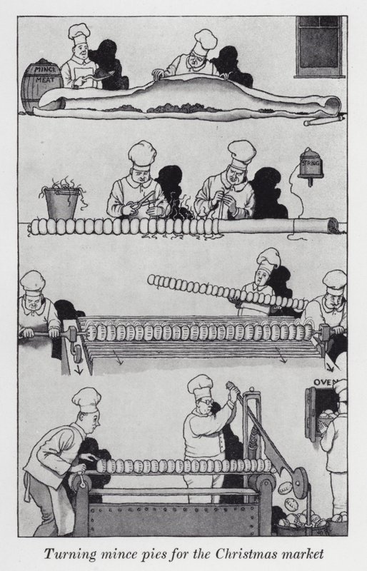 Dreie kjøttdeig til julemarkedet (litho) av William Heath Robinson
