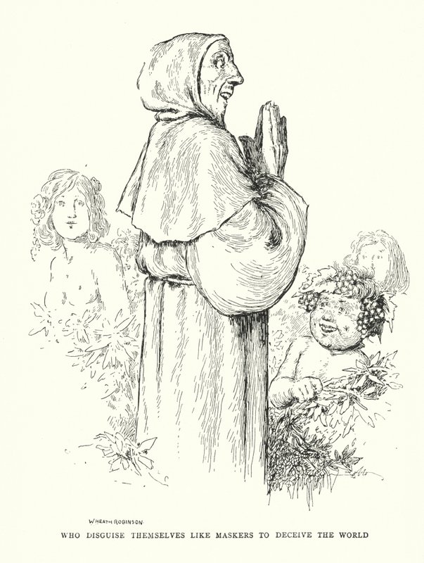 Som forkle seg som maskerere for å lure verden (litho) av William Heath Robinson