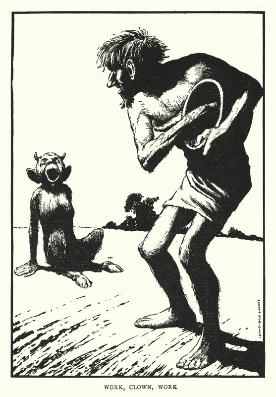 Arbeid, klovn, arbeid (litho) av William Heath Robinson