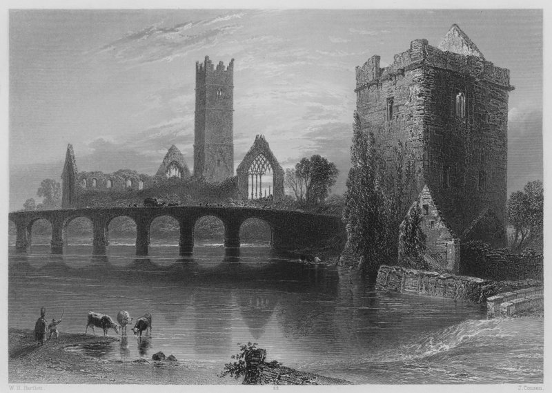 Abbey of Clare, Galway (gravering) av William Henry (after) Bartlett