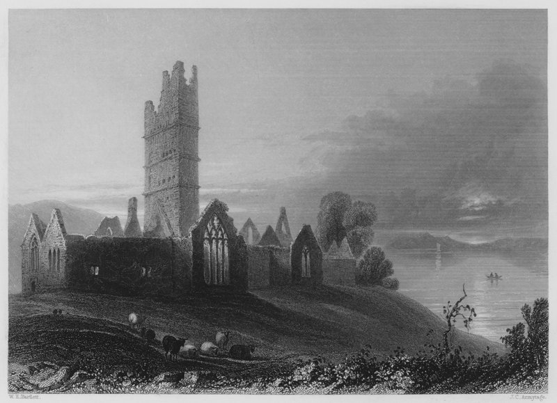 Abbey of Moyne (gravering) av William Henry (after) Bartlett