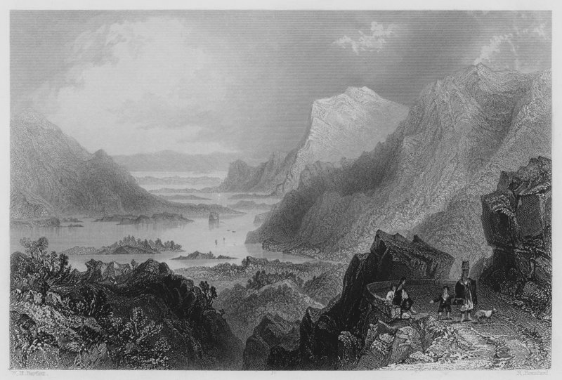 Tilnærming til Killarney fra Kenmare Road (gravering) av William Henry (after) Bartlett