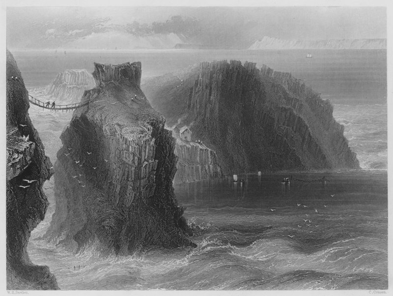 Carrick a Rede, County Antrim (gravering) av William Henry (after) Bartlett