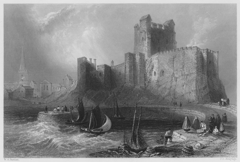 Carrickfergus Castle (gravering) av William Henry (after) Bartlett