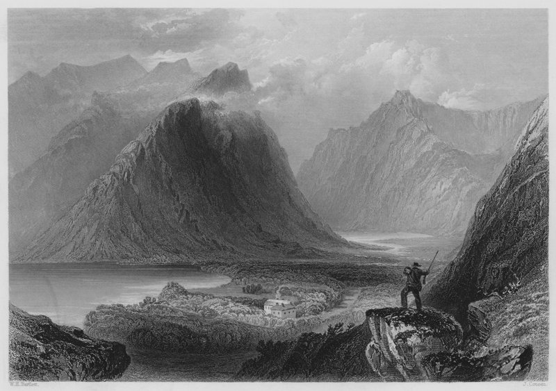 Delphi Lodge, Connemara (gravering) av William Henry (after) Bartlett