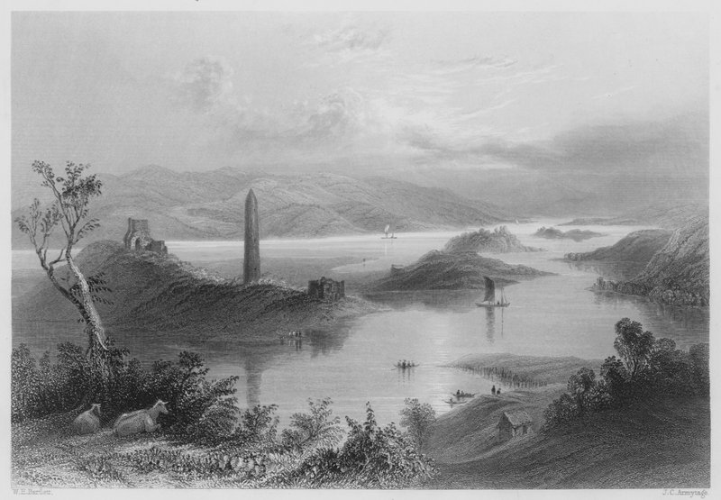Devenish Island, Loch Erne (gravering) av William Henry (after) Bartlett