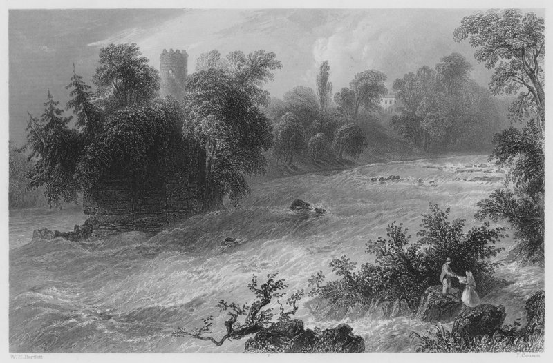 Doonass Rapids, nær Castle Connell, på Shannon (gravering) av William Henry (after) Bartlett