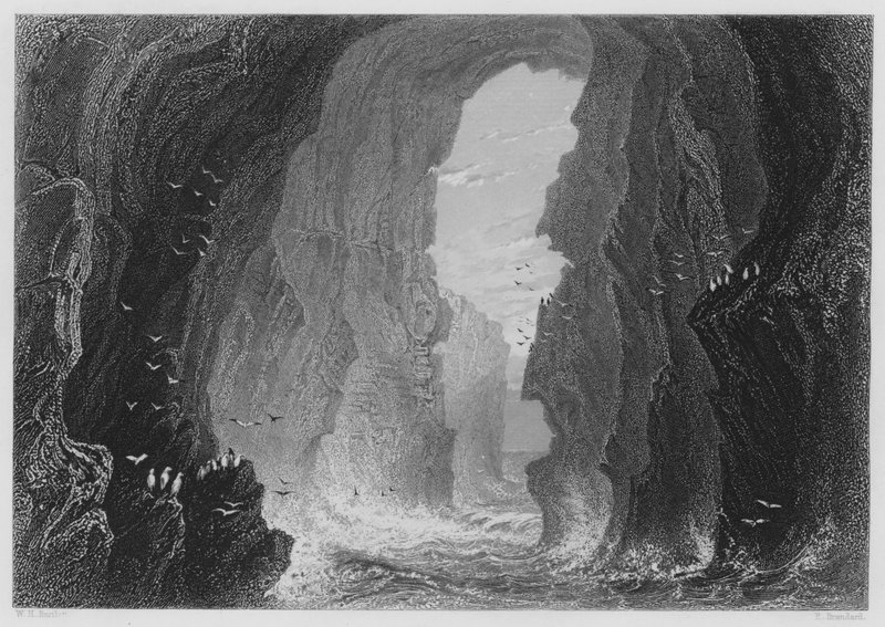 Dunkerry Cave, County Antrim (gravering) av William Henry (after) Bartlett