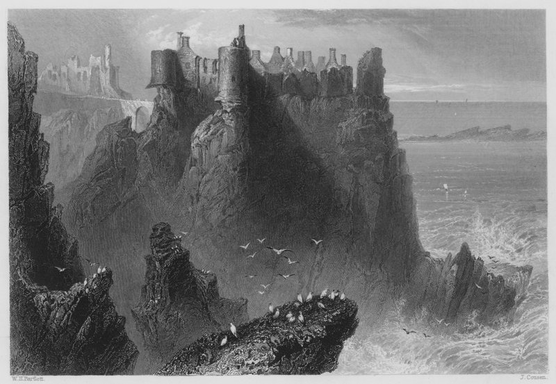 Dunluce Castle (gravering) av William Henry (after) Bartlett
